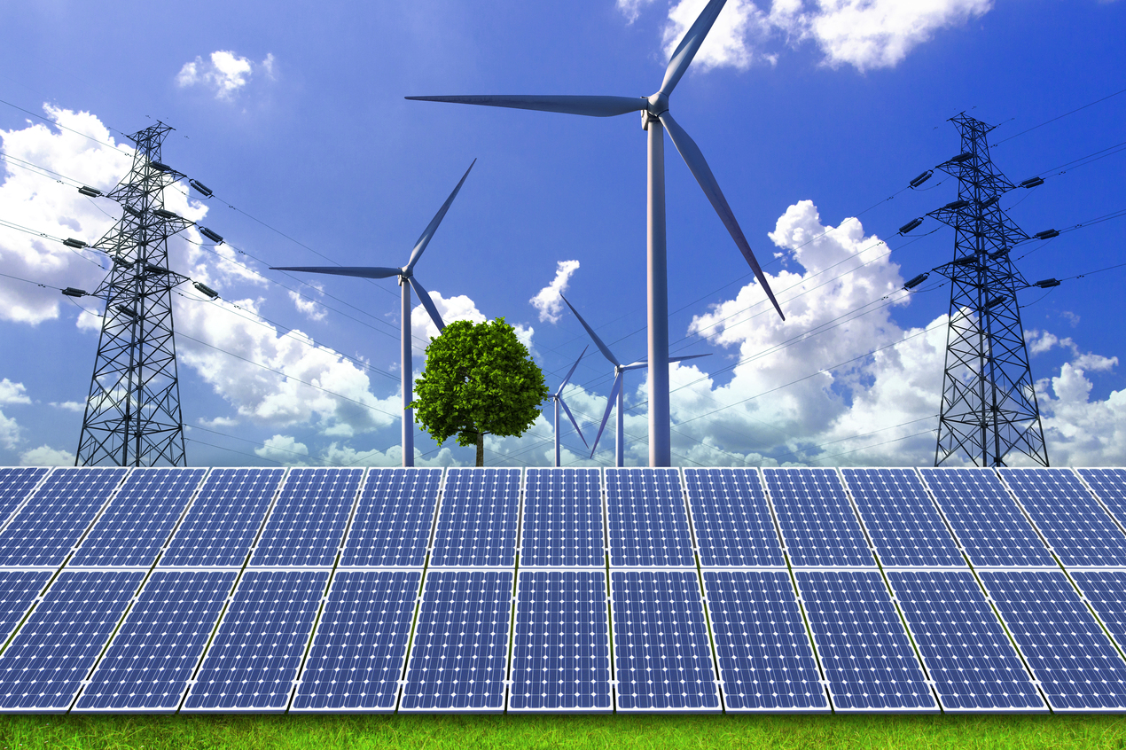 New energy, solar and wind turbines.